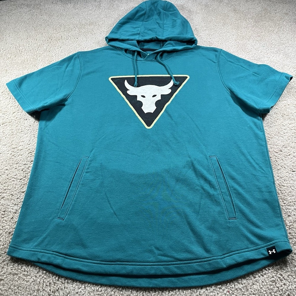 Under Armour Project Rock Hoodie‎ Terry Sports Short Sleeve Bull Teal Men's XL